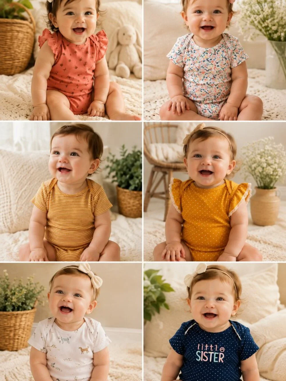 6 Pc Baby Girl Bodysuit Bundle Carter’s 6-24M Floral Polka Dot Sister Onesie